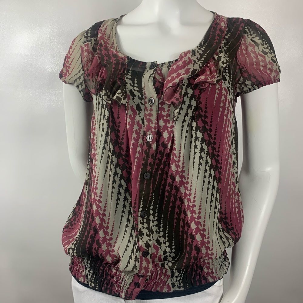 3For$20  East 5th Burgundy, Tan, Sheer Blouse  Size: Small